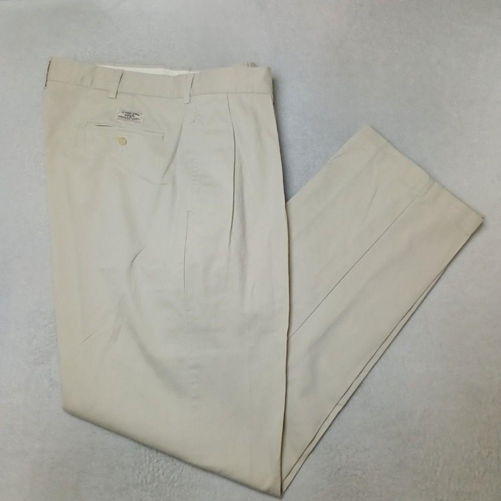 Vintage Polo Ralph Lauren Pant Men 38x34 Beige Y2K Andrew Chino Pleated Classic